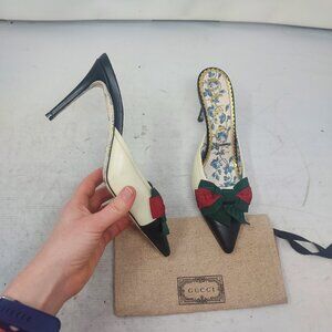 Gucci Sackville White Web Bow Heel Mule Shoe